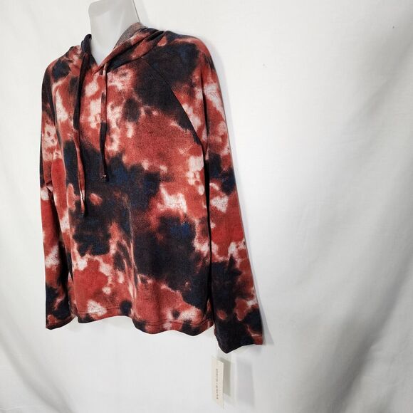 Madison + Hudson Womens Hoodie Large Pullover Tie Dye Red Ivory Retro Sweatshirt - Picture 4 of 11